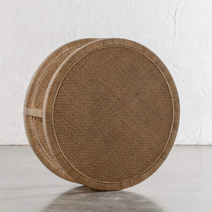 SAN AUGUSTINE RATTAN HERRING WEAVE  |  ROUND COFFEE TABLE  |  NATURAL RATTAN