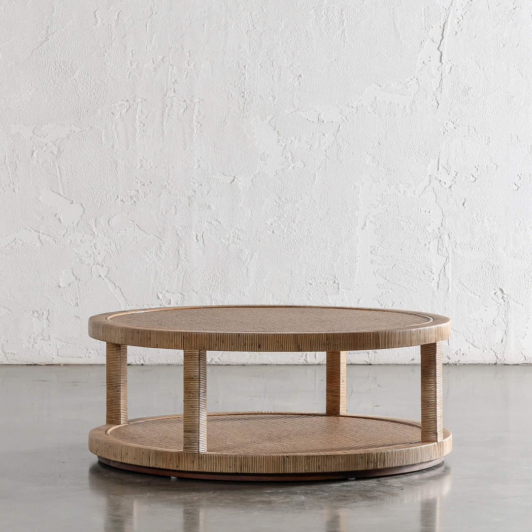 SAN AUGUSTINE RATTAN HERRING WEAVE  |  ROUND COFFEE TABLE  |  NATURAL RATTAN