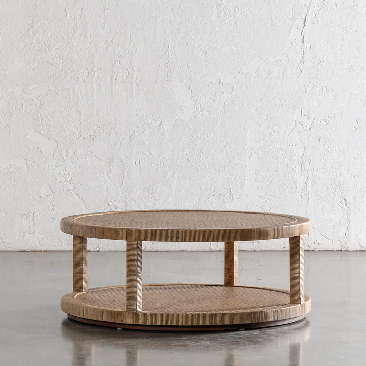 SAN AUGUSTINE RATTAN HERRING WEAVE  |  ROUND COFFEE TABLE  |  NATURAL RATTAN