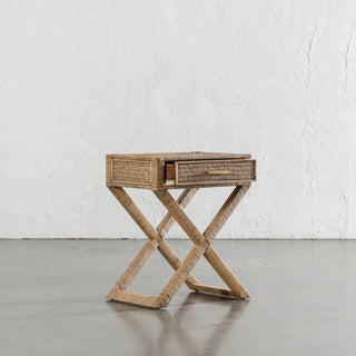 SAN AUGUSTINE RATTAN HERRING WEAVE  |  CROSS LEG BEDSIDE  |  NATURAL RATTAN