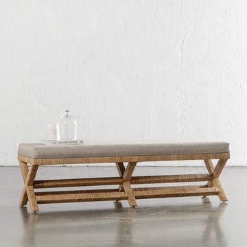 SAN AUGUSTINE RATTAN HERRING WEAVE  |  CROSS LEG BENCH  |  NATURAL RATTAN