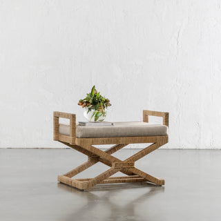 SAN AUGUSTINE RATTAN HERRING WEAVE  |  CROSS LEG STOOL WITH PADDED SEAT  |  NATURAL RATTAN