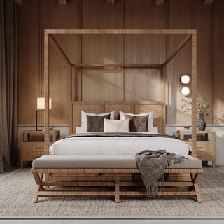SAN_AUGUSTINE_RATTAN_HERRING_WEAVE___4_POSTER_BED_SIDE_TABLE_BENCH___NATURAL_RATTAN_COLLECTION