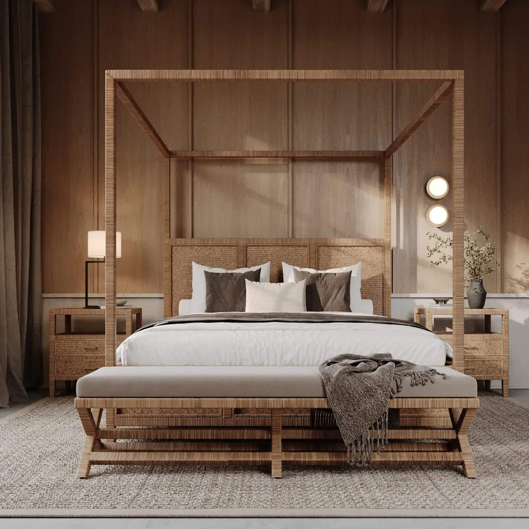 SAN AUGUSTINE RATTAN HERRING WEAVE  |  NIGHTSTAND DOUBLE DRAWER  |  NATURAL RATTAN