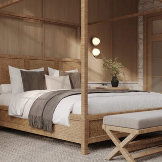 SAN AUGUSTINE RATTAN HERRING WEAVE  |  4 POSTER BED  |  NATURAL RATTAN