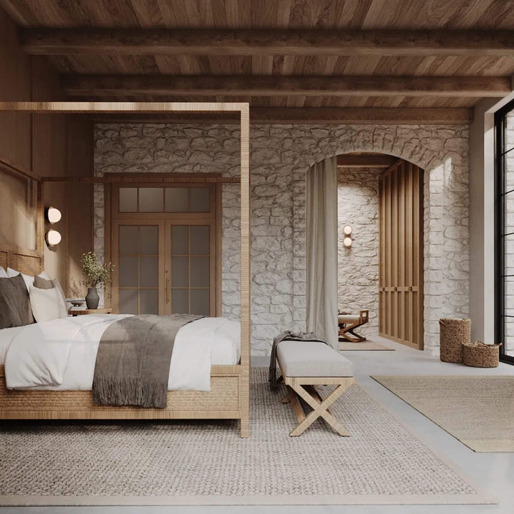 SAN_AUGUSTINE_RATTAN_HERRING_WEAVE___4_POSTER_BED___NATURAL_RATTAN_SAN_AUGUSTINE_RATTAN_HERRING_WEAVE___CROSS_LEG_BENCH___NATURAL_RATTAN_side