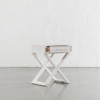 SAN AUGUSTINE RATTAN HERRING WEAVE  |  CROSS LEG BEDSIDE  |  LIMED WHITE RATTAN