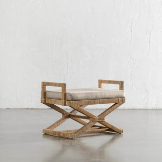 SAN AUGUSTINE RATTAN HERRING WEAVE  |  CROSS LEG STOOL WITH PADDED SEAT  |  NATURAL RATTAN