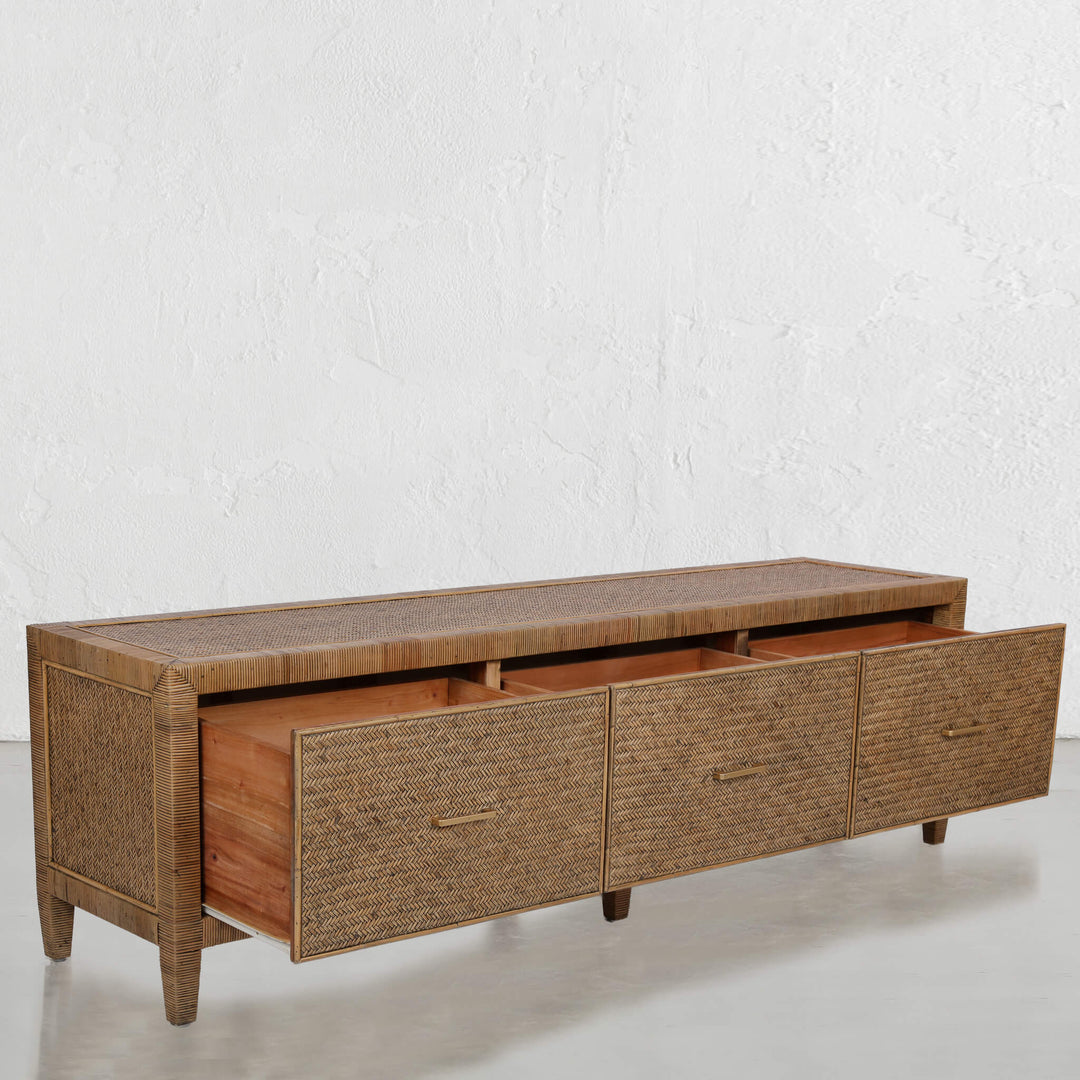 SAN AUGUSTINE RATTAN HERRING WEAVE  |  ENTERTAINMENT UNIT  |  NATURAL RATTAN