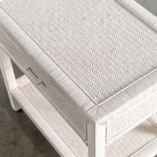 SAN AUGUSTINE RATTAN HERRING WEAVE  |  NIGHTSTAND SINGLE DRAWER  |  LIMED WHITE RATTAN