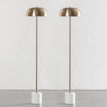 SAN LOURENCA MARBLE FLOOR LAMP BUNDLE X2  |  150CM  |  ANTIQUE BRASS SHADE + WHITE MARBLE