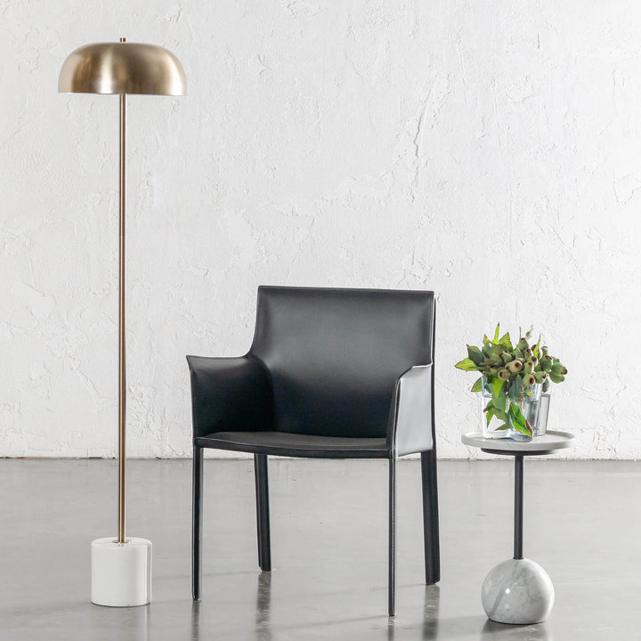 SAN LOURENCA MARBLE FLOOR LAMP  |  150CM  |  ANTIQUE BRASS SHADE + WHITE MARBLE