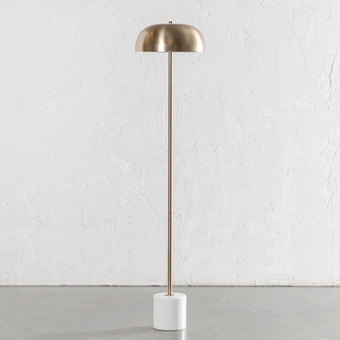 SAN LOURENCA MARBLE FLOOR LAMP  |  150CM  |  ANTIQUE BRASS SHADE + WHITE MARBLE