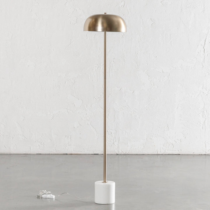 SAN LOURENCA MARBLE FLOOR LAMP  |  150CM  |  ANTIQUE BRASS SHADE + WHITE MARBLE