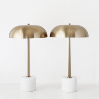 SAN LOURENCA MARBLE TABLE LAMP BUNDLE X2  |  ANTIQUE BRASS SHADE + WHITE MARBLE
