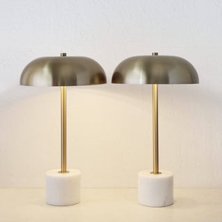 SAN LOURENCA MARBLE TABLE LAMP BUNDLE X2  |  ANTIQUE BRASS SHADE + WHITE MARBLE