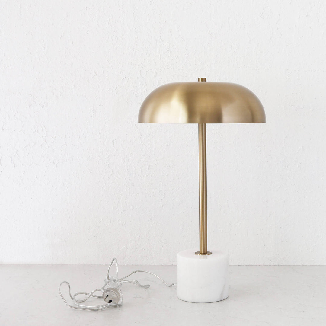 SAN LOURENCA MARBLE TABLE LAMP  |  ANTIQUE BRASS SHADE + WHITE MARBLE