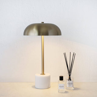 SAN LOURENCA MARBLE TABLE LAMP  |  ANTIQUE BRASS SHADE + WHITE MARBLE