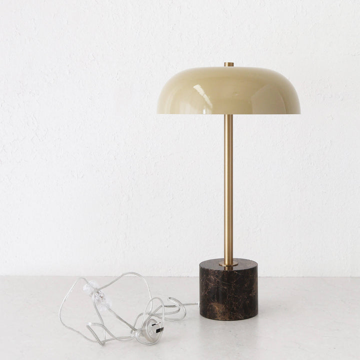 SAN LOURENCA MARBLE TABLE LAMP  |  TAUPE SHADE + MOCHA MARBLE