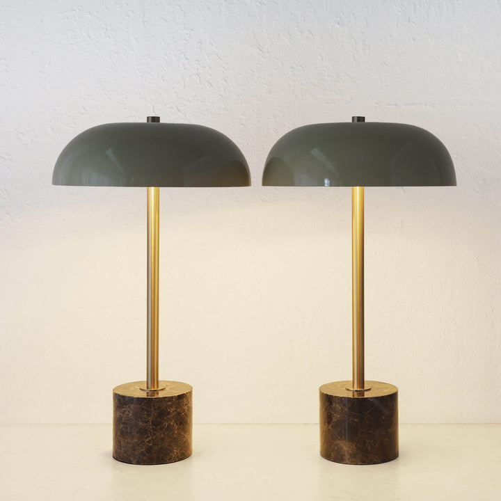SAN LOURENCA MARBLE TABLE LAMP BUNDLE X2  |  TAUPE SHADE + MOCHA MARBLE