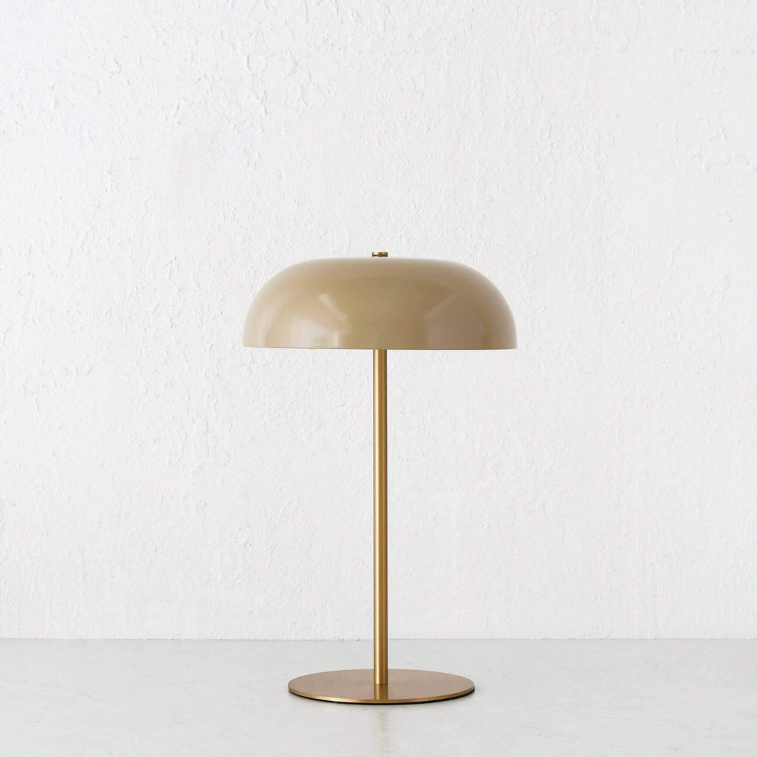 SAO MARTINHO DOME LED RECHARGEABLE INDOOR/OUTDOOR LAMP  |  35CM  |  TAUPE + ANTIQUE BRASS