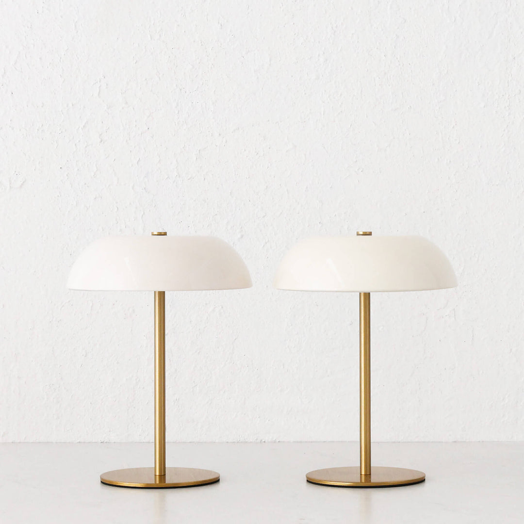 SAO MARTINHO DOME LED RECHARGEABLE LAMP BUNDLE X2  |  21CM  |  OFF WHITE + ANTIQUE BRASS