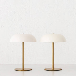 SAO MARTINHO DOME LED RECHARGEABLE LAMP BUNDLE X2  |  21CM  |  OFF WHITE + ANTIQUE BRASS