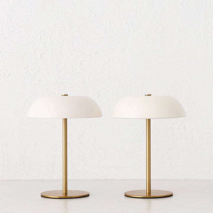 SAO MARTINHO DOME LED RECHARGEABLE LAMP BUNDLE X2  |  21CM  |  OFF WHITE + ANTIQUE BRASS