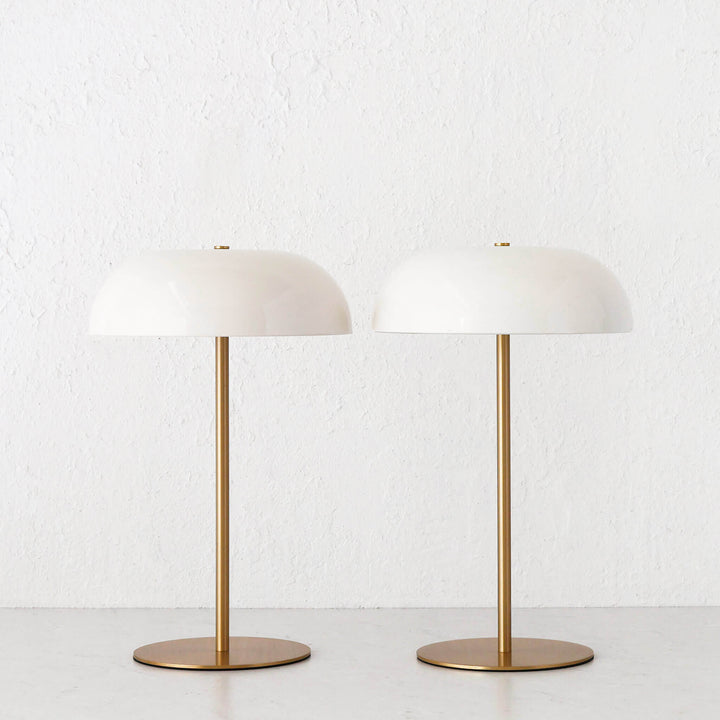 SAO MARTINHO DOME LED RECHARGEABLE LAMP BUNDLE X2  |  35CM  |  OFF WHITE + ANTIQUE BRASS