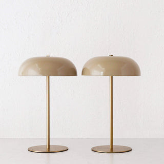 SAO MARTINHO DOME LED RECHARGEABLE LAMP BUNDLE X2  |  35CM  |  TAUPE + ANTIQUE BRASS