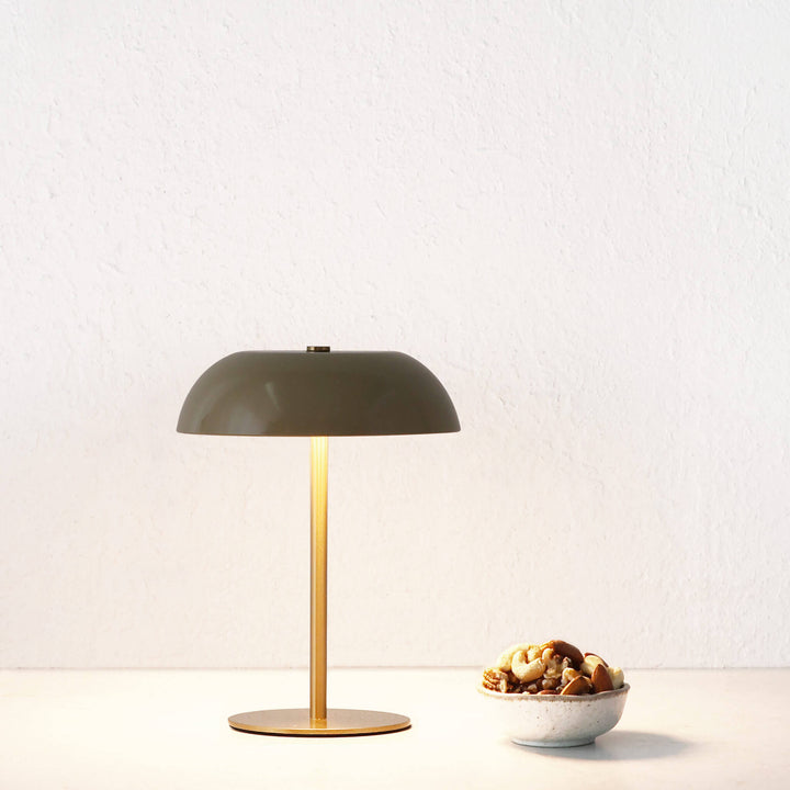 SAO MARTINHO DOME LED RECHARGEABLE LAMP  |  21CM  |  TAUPE + ANTIQUE BRASS