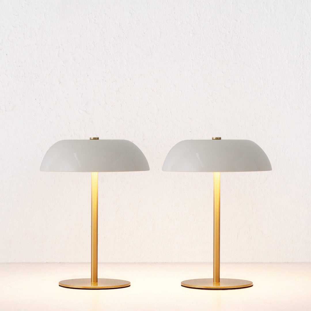 SAO MARTINHO DOME LED RECHARGEABLE LAMP BUNDLE X2  |  21CM  |  OFF WHITE + ANTIQUE BRASS