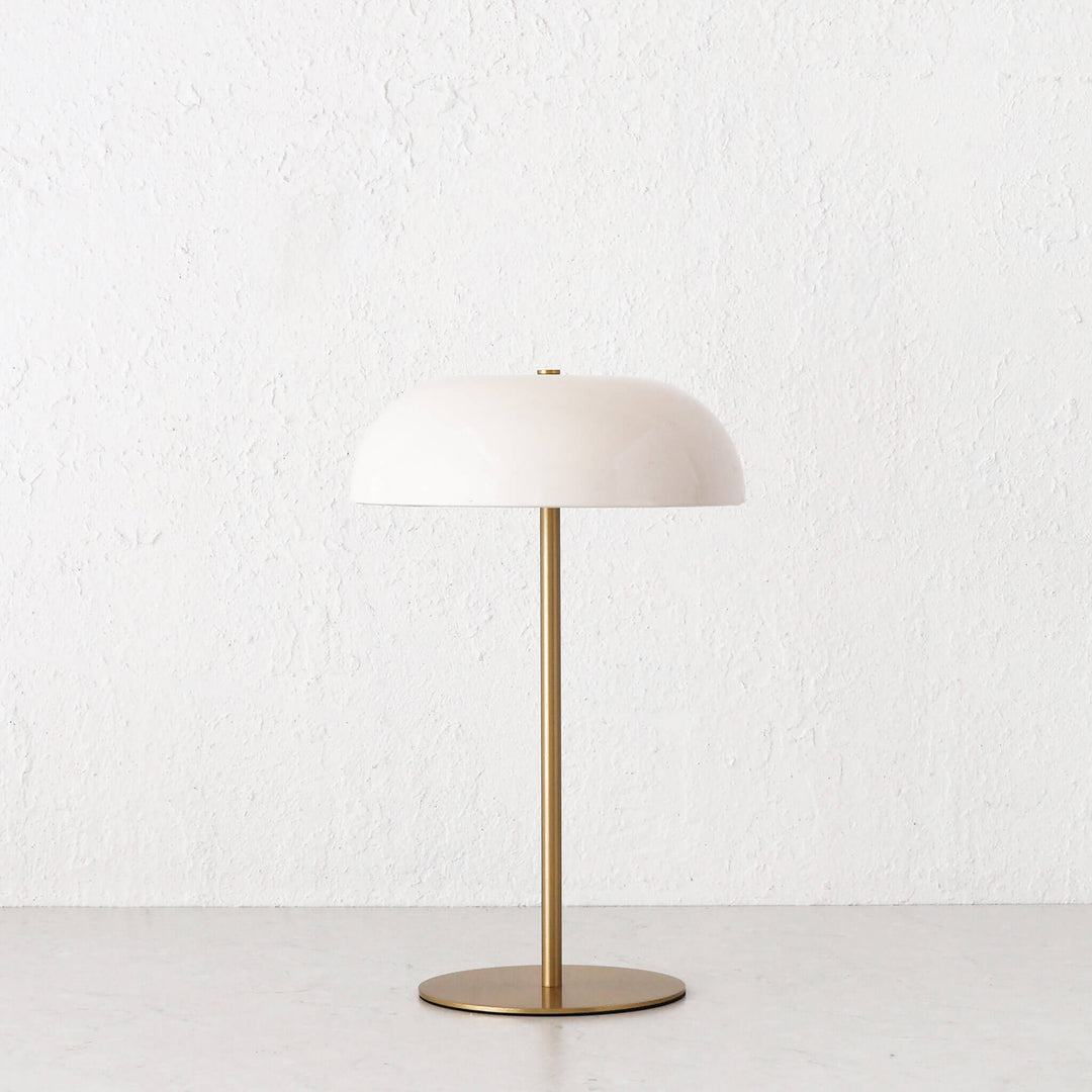 SAO MARTINHO DOME LED RECHARGEABLE LAMP  |  35CM  |  OFF WHITE + ANTIQUE BRASS