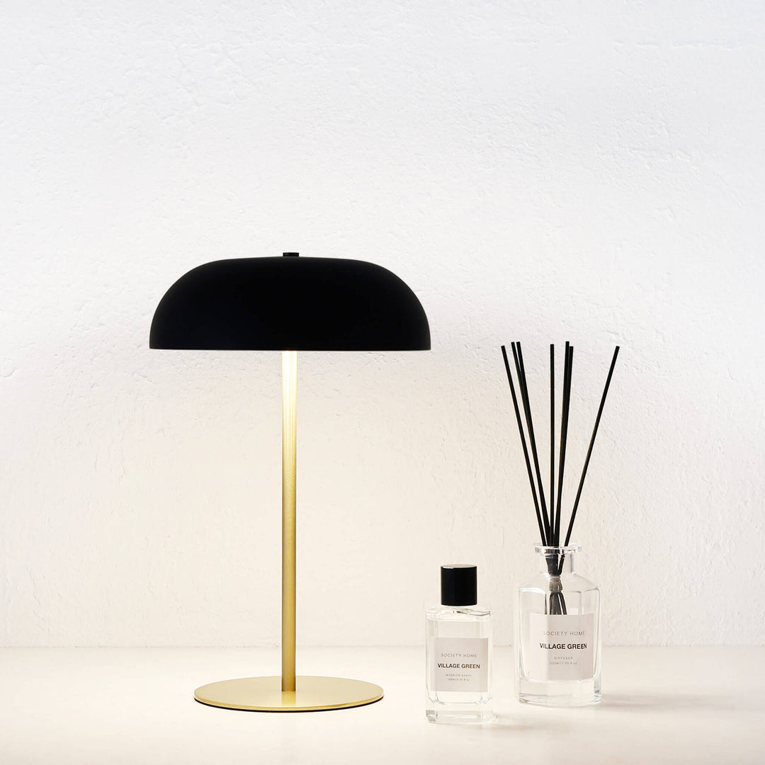 SAO MARTINHO DOME LED RECHARGEABLE LAMP  |  35CM  |  MATTE BLACK + ANTIQUE BRASS