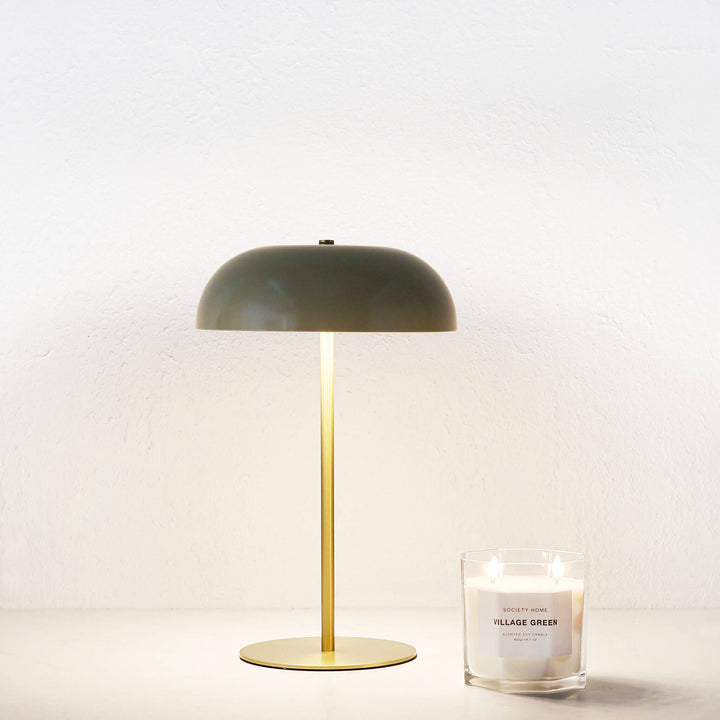 SAO MARTINHO DOME LED RECHARGEABLE LAMP  |  35CM  |  TAUPE + ANTIQUE BRASS
