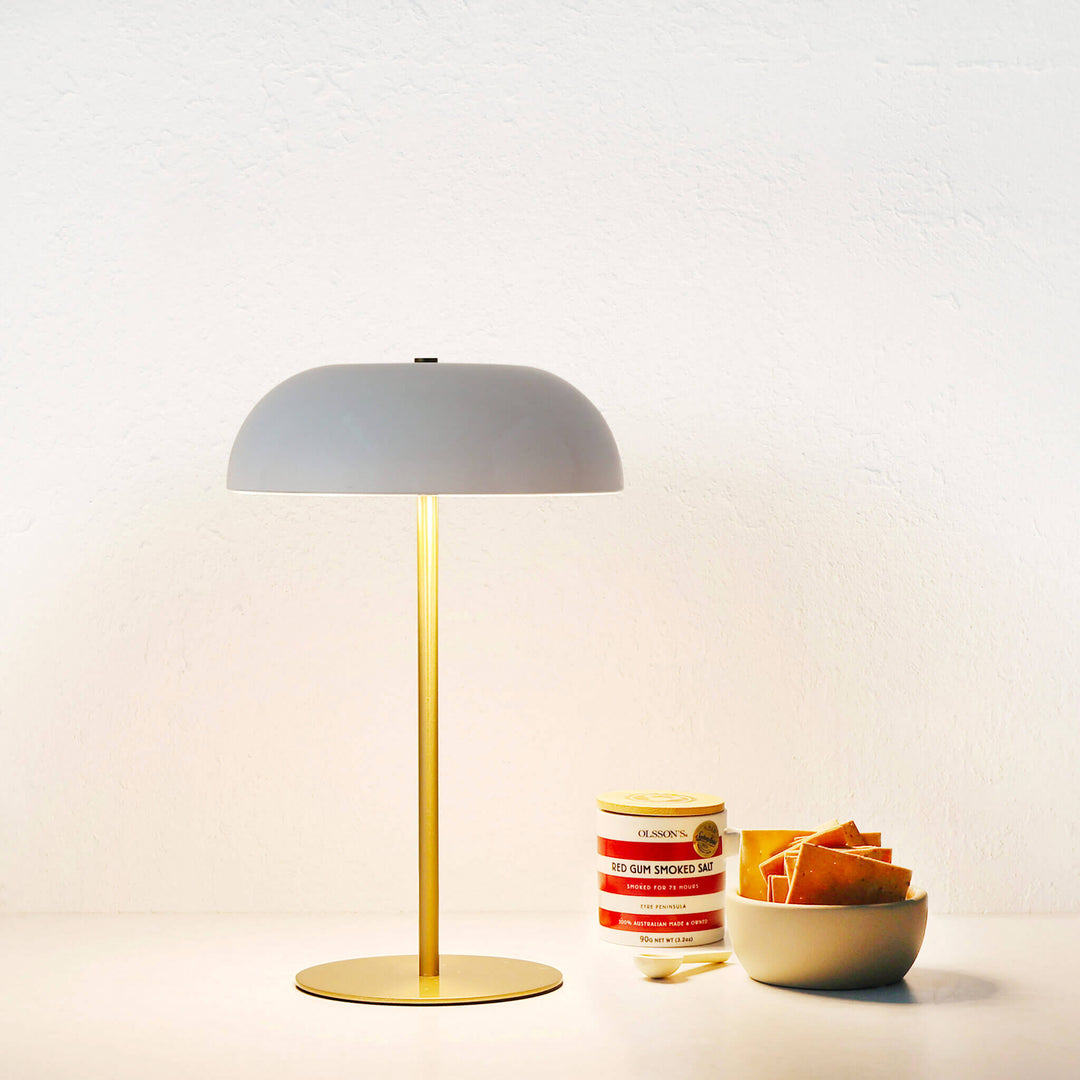 SAO MARTINHO DOME LED RECHARGEABLE LAMP BUNDLE X2  |  35CM  |  OFF WHITE + ANTIQUE BRASS