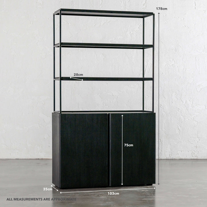 SAUVAGE LONDA OPEN BOOK SHELF  |  BLACK | MEASUREMENTS