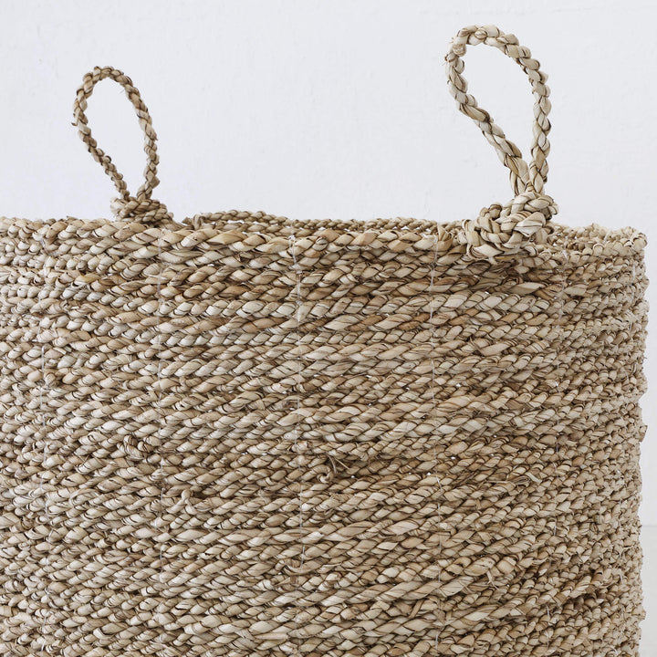 SEAGRASS BASKET WITH ROPE TWIST HANDLE BUNDLE X2  |  M + L  |  NATURAL