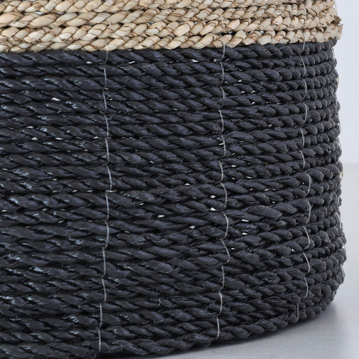 SEAGRASS STORAGE BASKET BUNDLE X2  |  M + L  |  BLACK + NATURAL CENTRE STRIPE