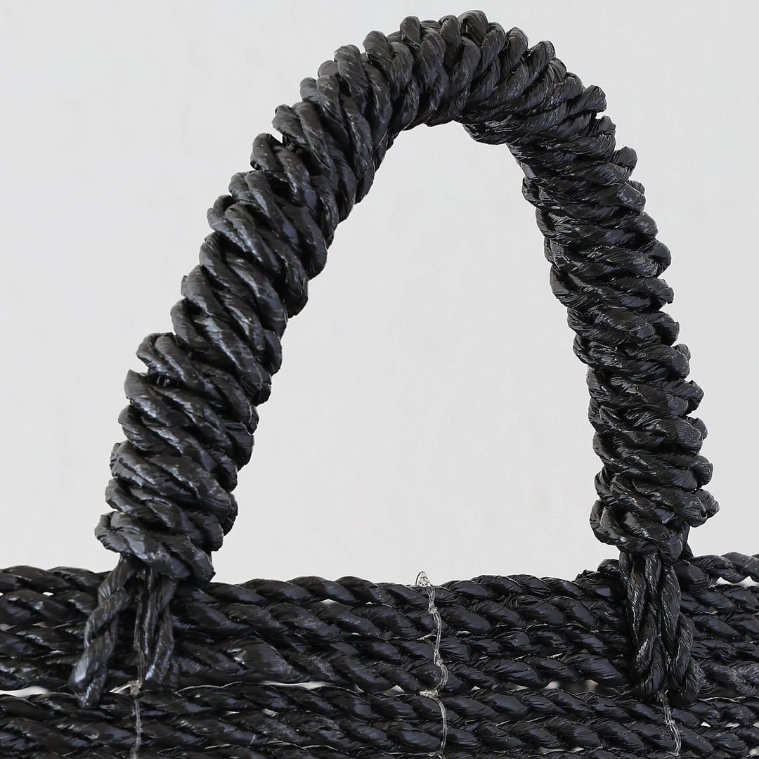 SEAGRASS STORAGE BASKET BUNDLE X2  |  M + L  |  BLACK + NATURAL CENTRE STRIPE