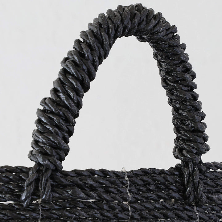 SEAGRASS STORAGE BASKET BUNDLE X2  |  M + L  |  BLACK + NATURAL CENTRE STRIPE