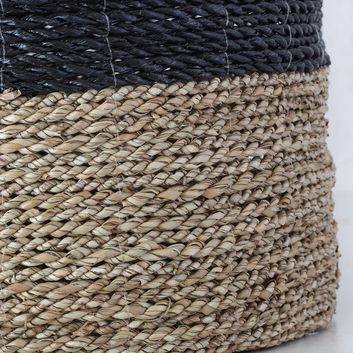 SEAGRASS STORAGE BASKET BUNDLE X2  |  M + L  |  NATURAL + BLACK CENTRE STRIPE