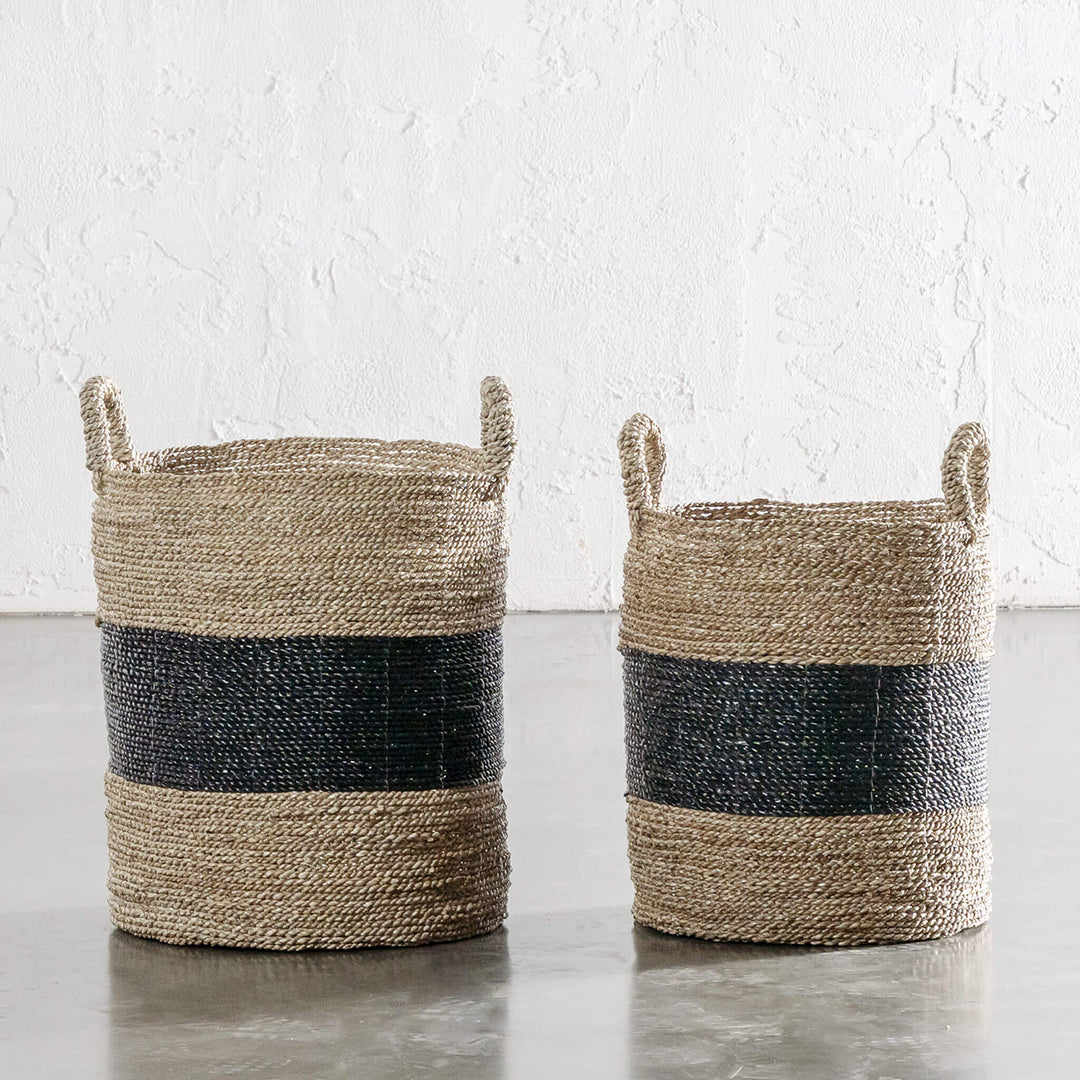 SEAGRASS STORAGE BASKET BUNDLE X2  |  M + L  |  NATURAL + BLACK CENTRE STRIPE