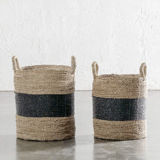 SEAGRASS STORAGE BASKET BUNDLE X2  |  M + L  |  NATURAL + BLACK CENTRE STRIPE