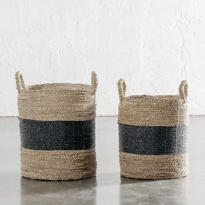 SEAGRASS STORAGE BASKET BUNDLE X2  |  M + L  |  NATURAL + BLACK CENTRE STRIPE