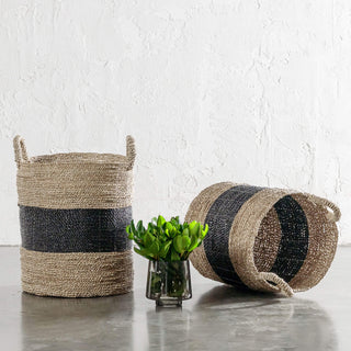 SEAGRASS STORAGE BASKET BUNDLE X2  |  M + L  |  NATURAL + BLACK CENTRE STRIPE