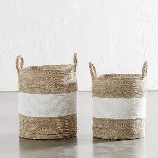 SEAGRASS STORAGE BASKET BUNDLE X2  |  M + L  |  NATURAL + WHITE CENTRE STRIPE