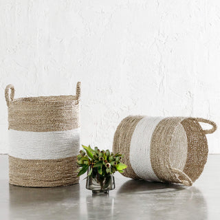 SEAGRASS STORAGE BASKET BUNDLE X2  |  M + L  |  NATURAL + WHITE CENTRE STRIPE