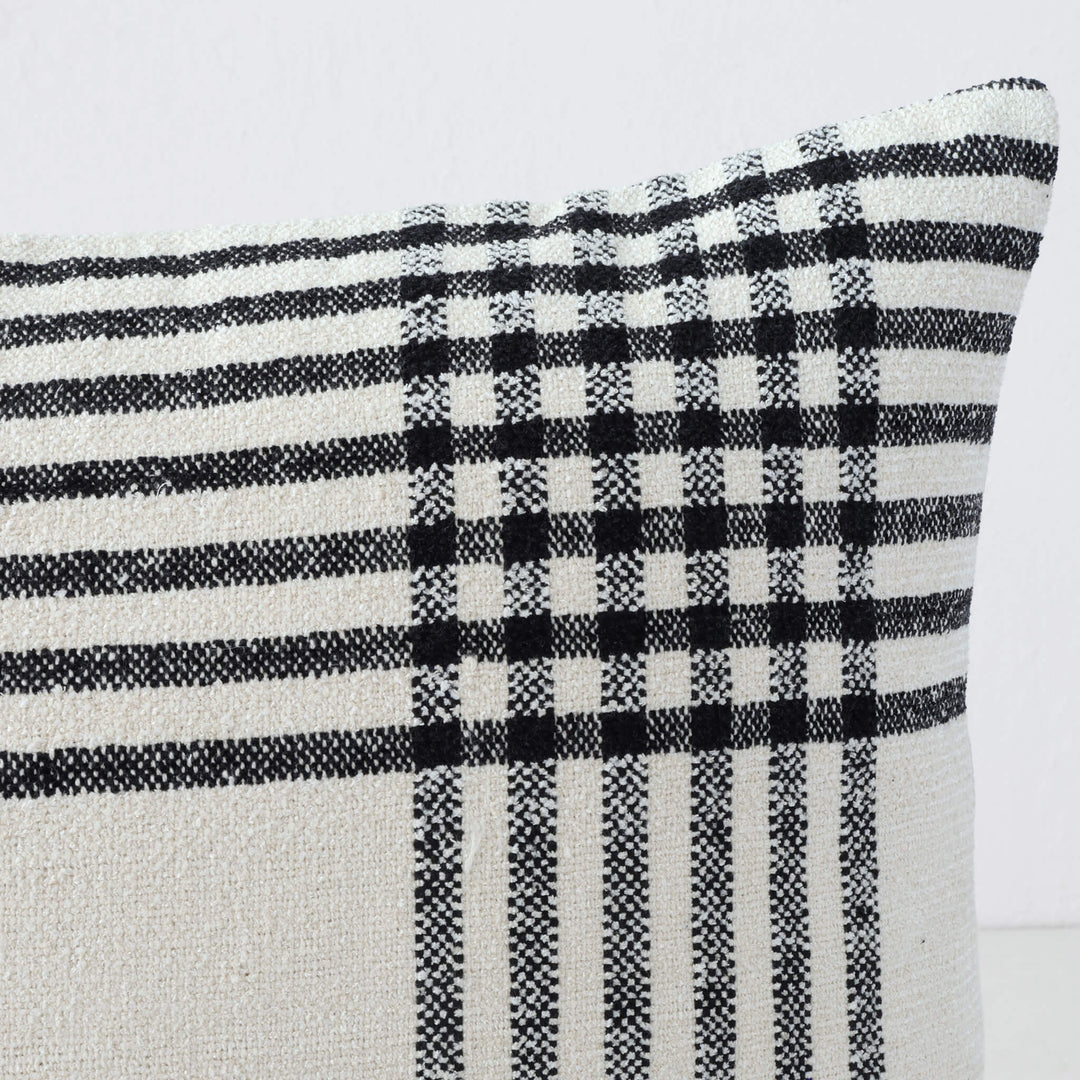 SERRAVILLE CUSHION | BLACK STRIPE + NATURAL | CLOSE UP