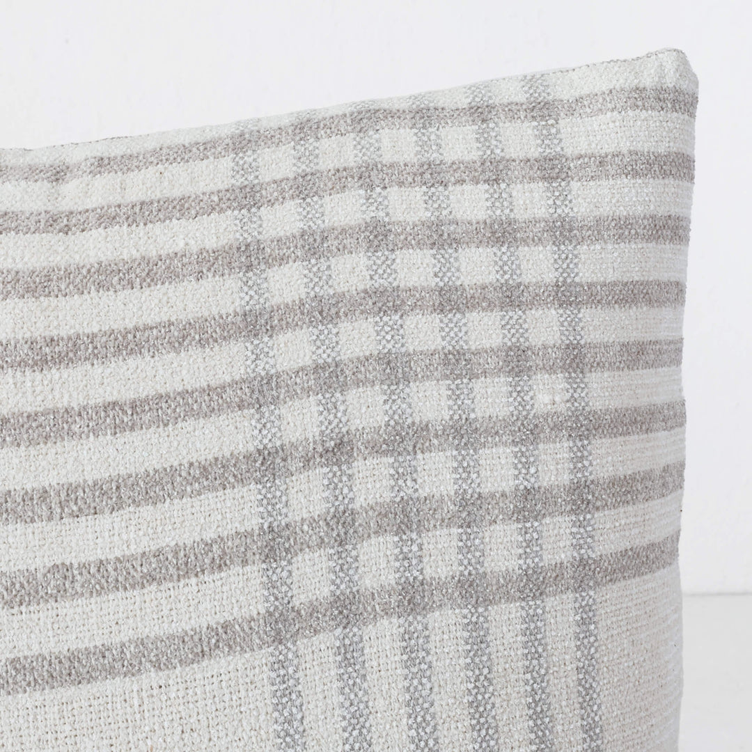 SERRAVILLE CUSHION | DOVE GREY STRIPE + NATURAL | CLOSE UP
